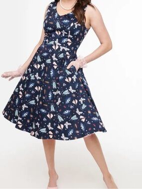 Eva Rose Fit n Flare Dress Women XXL Multicolor Pockets Cotton Bugs Print USA